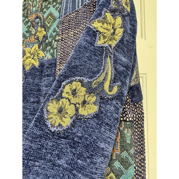 Indigo Moon Womens Jacket Patchwork Blue Green Gold Floral Tapestry Eclectic - Picture 8 of 9